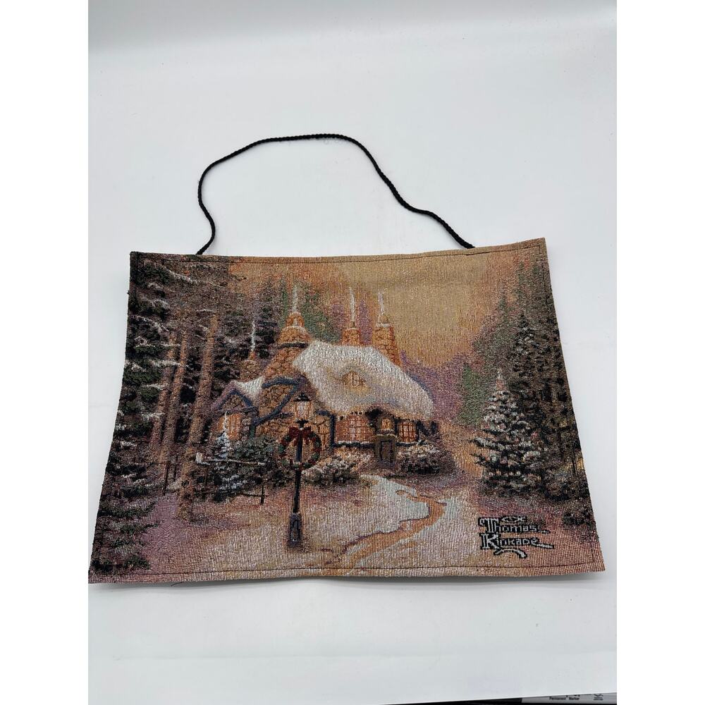 Thomas Kinkade Winter Christmas Fiber Optic Tapestry Wall‎ Hanging